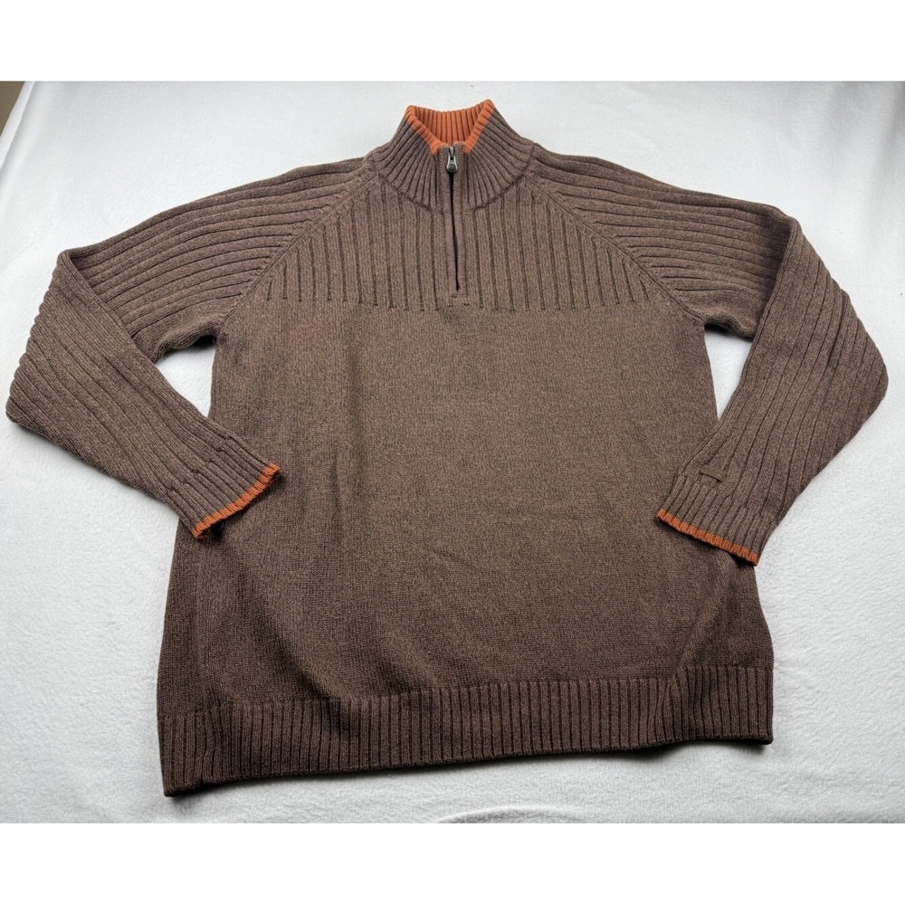Columbia 1/4 Zip Sweater Brown Orange Trim Men's Size L